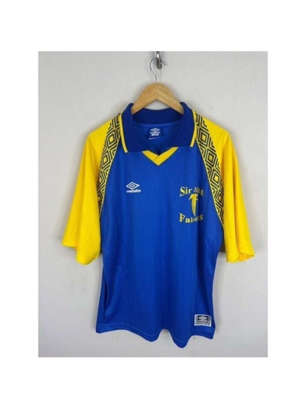 Vintage Umbro Sir John Falcons Soccer Jersey Blue Yellow Made in Canada Large
